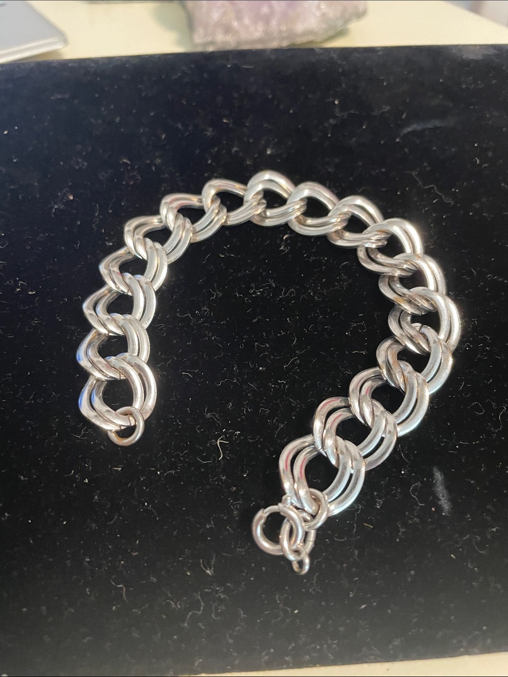 Vintage Silver Heavy Double Curb Chain Statement Bracelet 7”